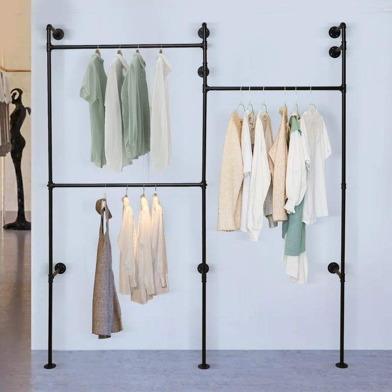 Industrial Pipe Clothes Rack Wall Mounted Heavy Duty Metal