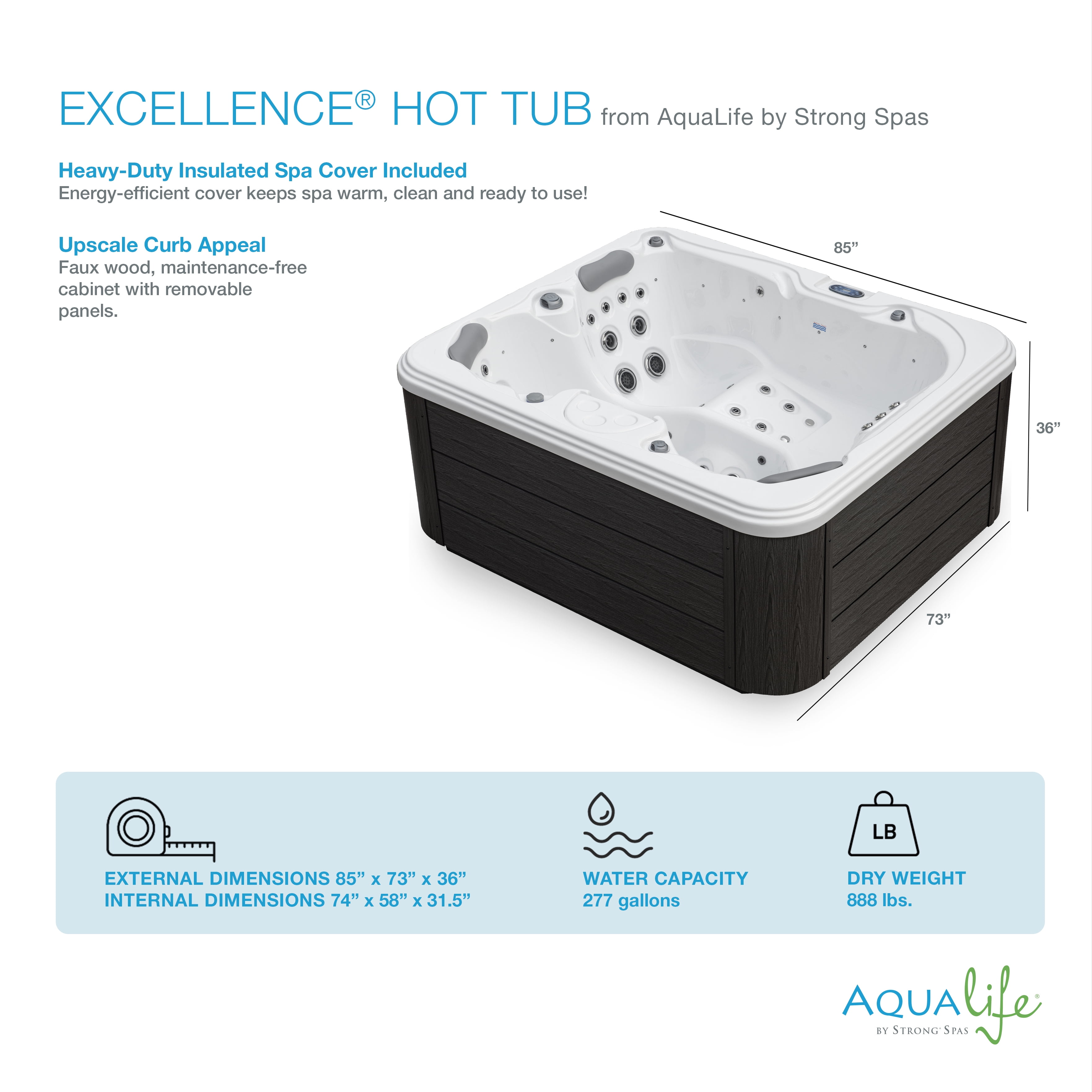 Excellence 3-4 Person 41-Jets 188 Ports Lounger Spa w/Bluetooth Stereo by Aqualife by Strong Spas