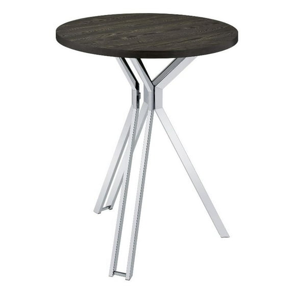Edgerton Round Wood Top Bar Table Dark Oak and Chrome