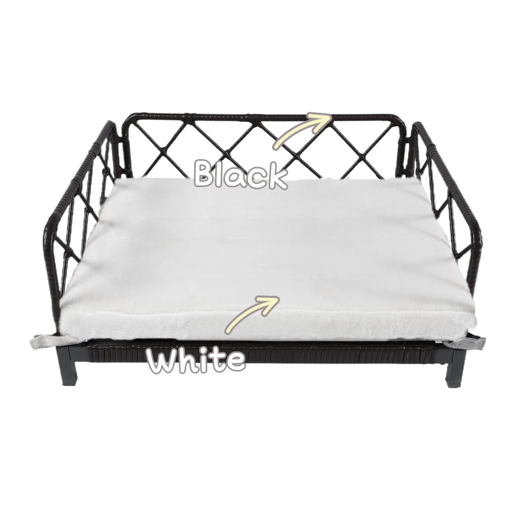 Kadyn 25" Wicker Dog Bed for Small Dogs with Removable Mattress Cover in, Dog Sofa Bed, Modern Pet Bed Furniture for Puppies and Little Breeds, Black