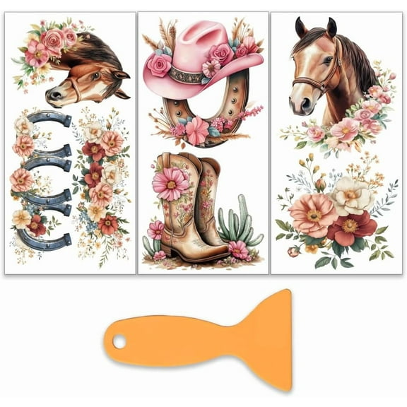 3pcs/Set Western Cowboy Rub on Transfers for Furniture and Crafts 6x12 Inch Western Theme Furniture Transfer Sticker Decals Transfer Stickers Rub on Decals for Wood Furniture Home Decoration