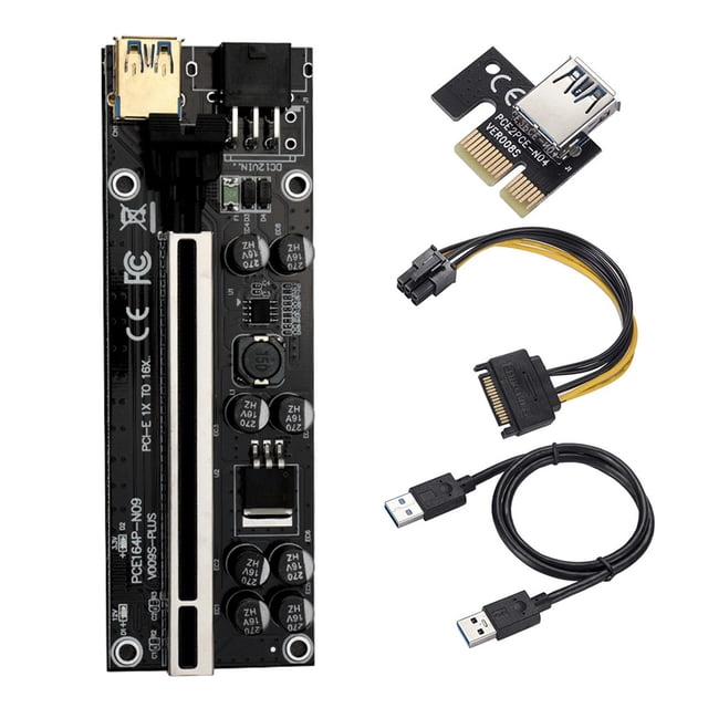 stanreset PCI-E Riser Board with LED Extender with 8 Solid Dynamic Light PCI- 6 Pin Extender with 8 Solid Capacitors No.01