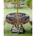 thumbnail image 4 of nqOlkjepod Blue Burnt Orange Boho Outdoor Tablecloth with Umbrella Hole & Zipper, Antique Tribal Southwestern Round Table Cover 60 Inch, Dining Waterproof Table Cloth Protector for Patio/Party, 4 of 7