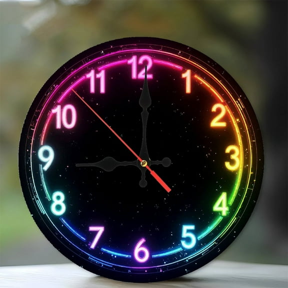 Colorful LED Digital Wall Clock with Night Light 10-Inch Silent Wooden Wall Clock, Battery Operated (AA Batteries Not Included), Artistic Home Decor