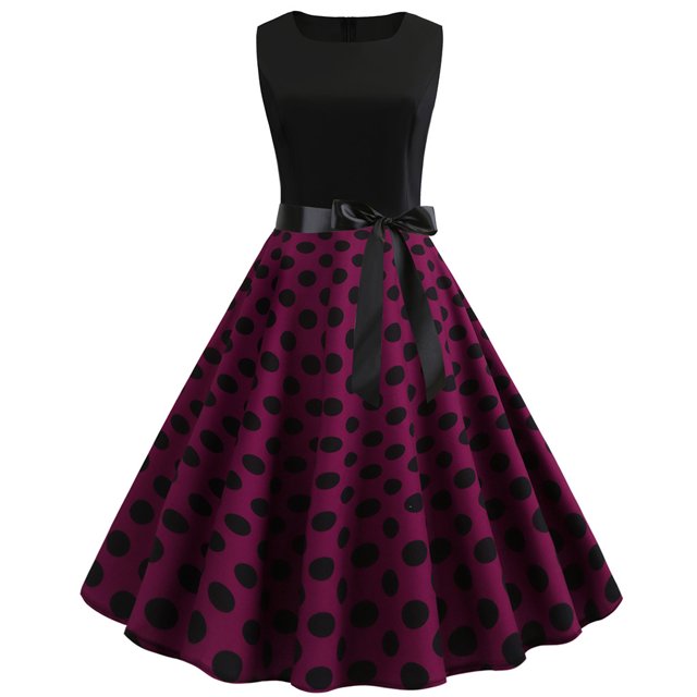 WILLBEST Vestidos de Mujer Vintage 1950S Retro sin Mangas Cuello Redondo Estampado Vestido de Fiesta de Noche de Graduación Swing Extra Grande
