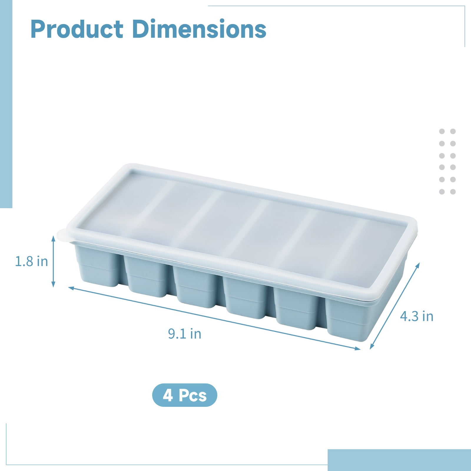 4-Pack Silicone Freezer Tray Set with Lids,6-Compartment Long Ice Cube Molds,Reusable Easy Release for Ice Sticks,Broth,Juice,9.1 x 4.3 Inch