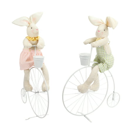 Pack of 2 Pink and Green Easter Bunny Couple with Bike Decorations 51