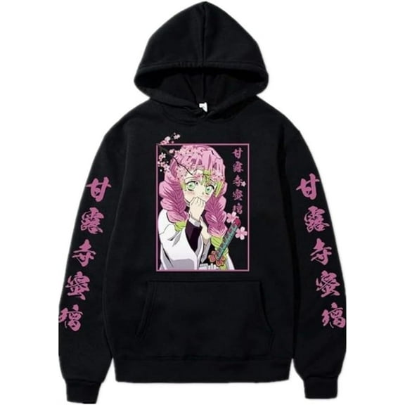 Demon Kanroji Mitsuri Slayer Inspired Cute Graphic Hoodie - Unisex Soft Breathable Oversized Long Sleeve Anime Casual Streetwear Spring