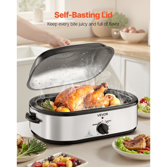 Large Capacity 14QT Electric Roaster Oven, Ideal for Cooking 18lb Thanksgiving Turkey, Features Self-Basting Lid, Removable Rack, Defrost, and Warm Functions