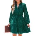 thumbnail image 1 of Vestido CUPSHE de encaje con volantes, mini cuello en V de otoño, verde para mujer, 1 of 7