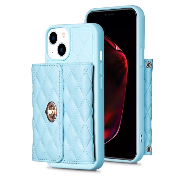 Nalacover Crossbody Wallet Case for iPhone 15 with Shoulder Strap Lanyard, Elegant Premium PU Leather Card Slots Cover with Metal Lock Button Silicone Shockproof Case, Blue