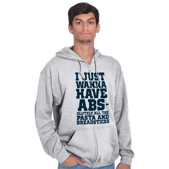 Want Abs Funny Working Out Cardio Gym Zip Up Hoodie Men's Women's Brisco Brands 2X