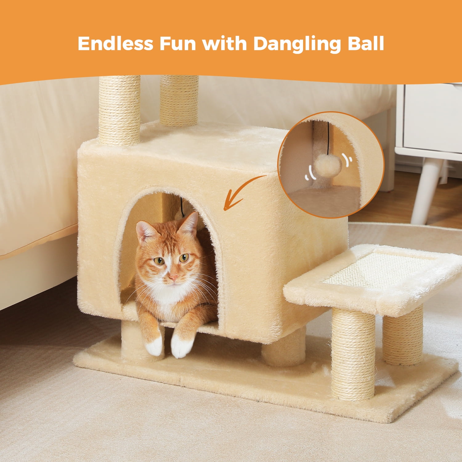 PAWZ Road 21.3" Dog Stairs with Scratching Post 3-Step Pet Stairs with Cat Condo for Small Dog Beige