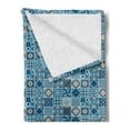 thumbnail image 2 of Navy Blue Soft Flannel Fleece Throw Blanket, Grid Style Squares with Ornamental Floral and Geometric Arrangement Abstract, Cozy Plush for Indoor and Outdoor Use, 70" x 90", Multicolor, by Ambesonne, 2 of 5