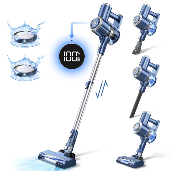 PrettyCare Cordless Vacuum Cleaner, 6-in-1 Lightweight Stick Vacuum,Self-Stand,Deep-Blue,W200-LB