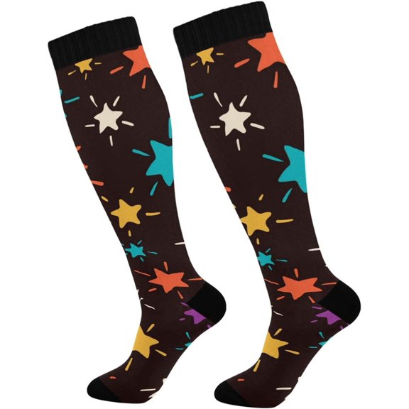 GZHJMY Star Compression Socks, Women Men Long Stocking (20-30mmHg), Travel Knee High Stockings for Athletic Sports,Running,Cycling,Nursing