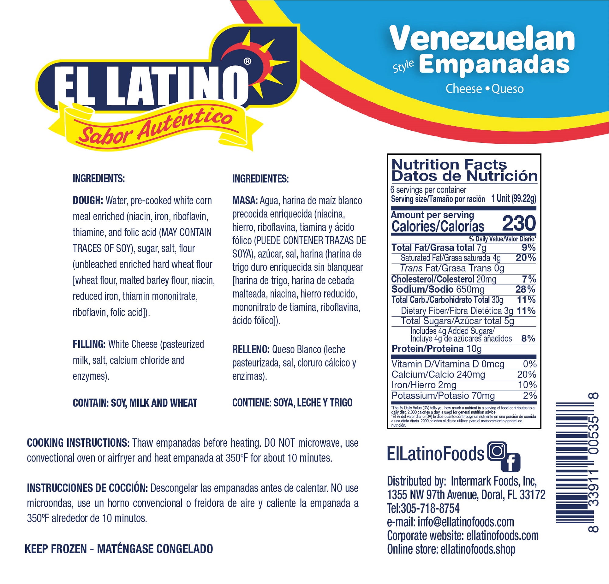El Latino Empanadas Venezolanas CHEESE 21oz 6PK