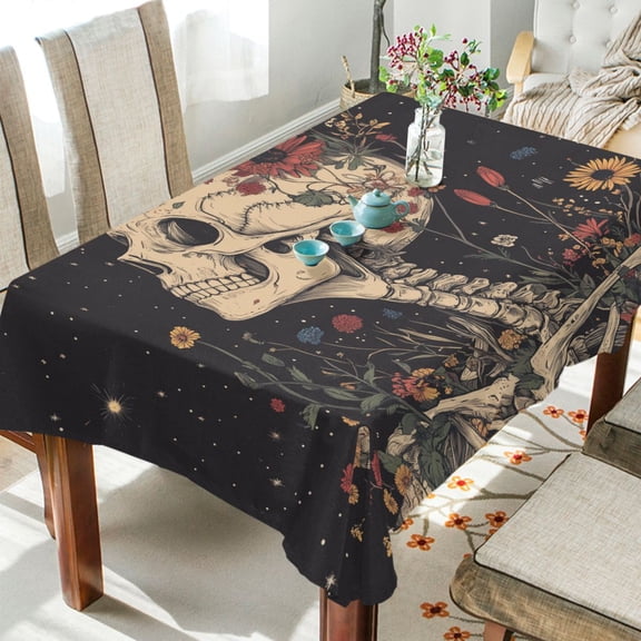 Yayeee Tablecloths for Rectangular Tables 54 x 54 inch Party Table Cover, Skeleton with Flowers Pattern
