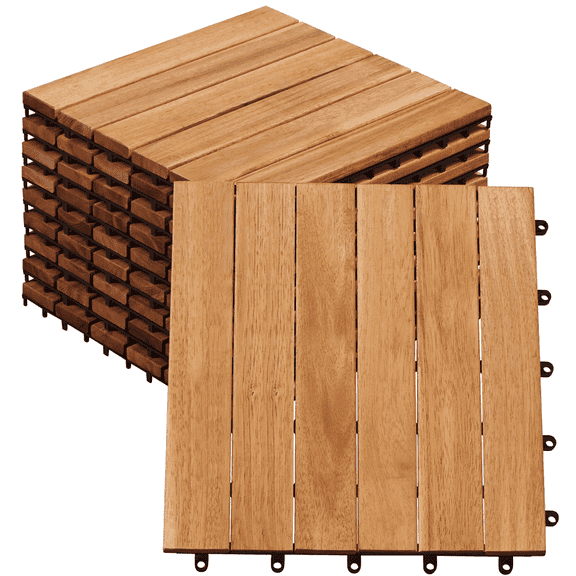 Topeakmart Set of 10 Waterproof Wood Flooring Tiles for Patio, Wood