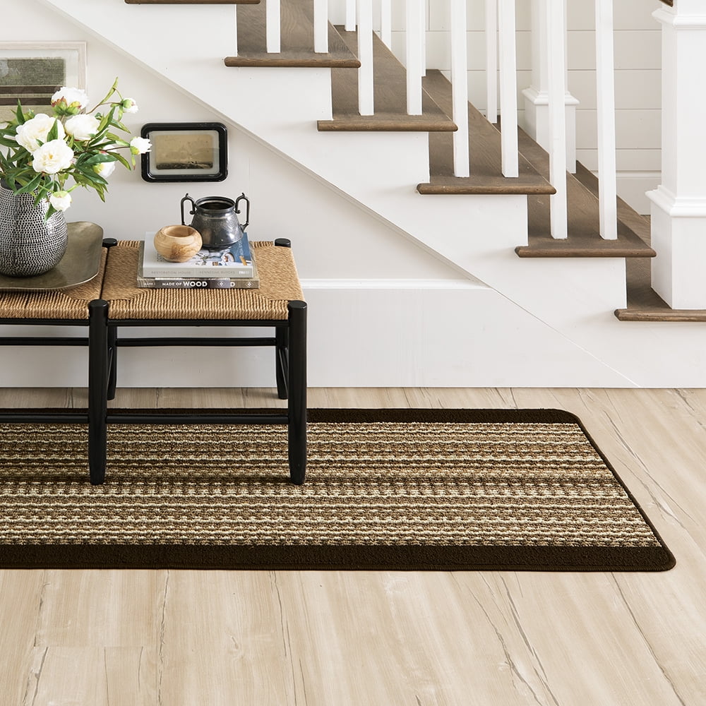 (2 pack) Mainstays Woven Apollo Striped Indoor Polypropylene Tan and Chocolate Runner Rug, 1'7.5" x 6'