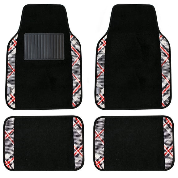 FH Group Tartan11 Plaid Trim Universal Floor Mats Fit For Car Truck SUV Van – Beige Full Set