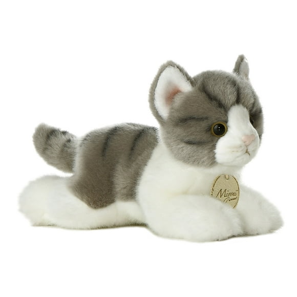 Peluche Aurora®, adorable gato atigrado gris Miyoni®, 20 cm