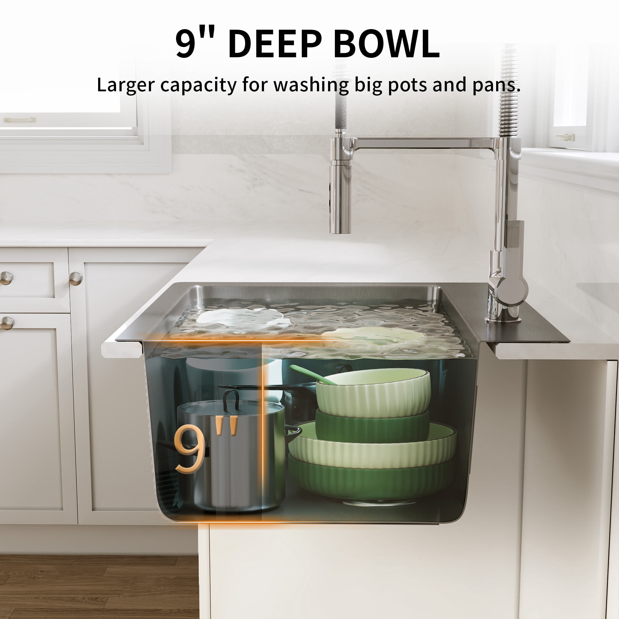 DeerValley 33 Inch Stainless Steel Kitchen Sink, Single Bowl 18 Gauge Drop In Kitchen Sink with Sink Grid and Basket Strainer, Silver Kitchen Sink for Homeowners, Kitchen Remodel & Replacement