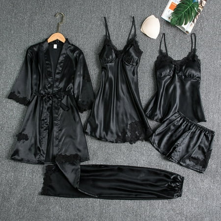 GZWYHT Silk Pajamas Clearance Womens Pajama Sets Sexy Wireless Rimless Pajamas Lace Nightdress Silk Underwear Women Sleepwear Pajama Sets for Women 2 Piece Sexy Pajama Set  Black M