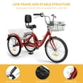 thumbnail image 4 of Dextrus Adult Tricycle, 24 Inch 3 Wheel Bikes, 1 Speed Trike Bike for Adults with Removable Baskets, Cruiser Bike for Seniors Women Men Shopping Picnic Outdoor Sports, Red, 4 of 5