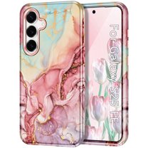 CASEFIV Compatible with Samsung Galaxy S25 FE Case,Marble Pattern 3 in 1 Heavy Duty Shockproof Hard PC Soft Silicone Drop Protective Women Girls Case for Galaxy S25 FE (2025),Rose Gold