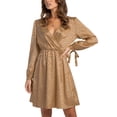 thumbnail image 3 of VISgogo Vestido casual para mujer, estampado de leopardo, manga larga, cuello en V, cintura elástica, vestido corto de vendaje VISgogo moda, 3 of 9