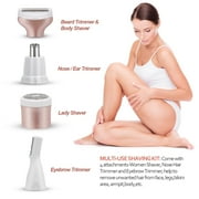 4 in 1 Electric Epilator Multifunction Hair Trimmer Kit for Facial Leg Eyebrow Rechargeable Women Hair Remover Shaver (Rose Gold)