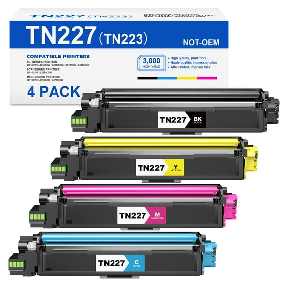 Skydo Compatible TN227 Replacement for Brother TN 227 Toners for MFC-L3750CDW MFC-L3770CDW HL-L3290CDW HL-L3210CW HL-L3230CDW Printer (BK/C/M/Y)