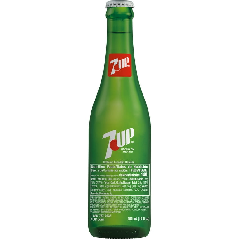 7UP Caffeine Free Lemon Made in Mexico Lime Soda Pop, 12 fl oz, Glass Bottle