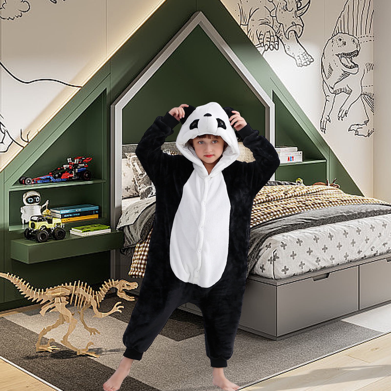 Infant Baby Fleece Jumpsuits Panda Onesie Pajama Toddler Hooded Romper Plush Zipper Winter Warm Coat