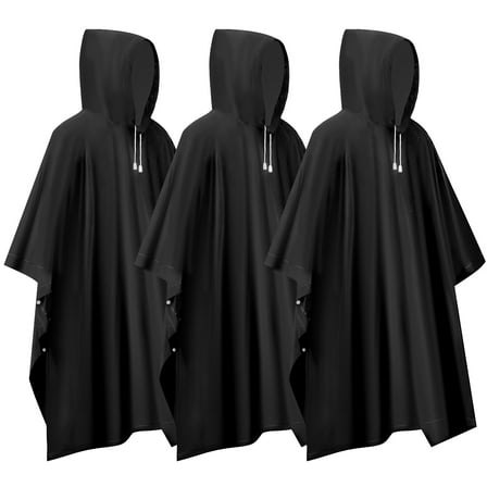 Bocaoying 3 Pack Reusable Rain Ponchos for Adults, Waterproof Lightweight Unisex Raincoat Hood with Drawstring for Women Men, Emergency Rain Gear for Cycling Hiking Camping, One Size