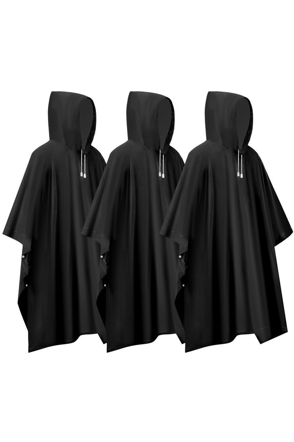 3 Pack Reusable Rain Ponchos for Adults, Waterproof Lightweight Unisex Raincoat Hood with Drawstring for Women Men, Emergency Rain Gear for Cycling Hiking Camping, One Size