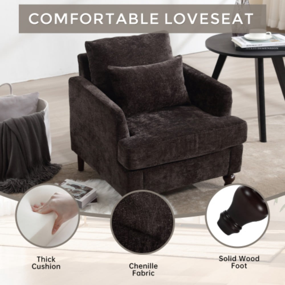 Accent Chair, Mid Century Modern Chenille Armchair with Tufted Back, Studded Solid Wood Frame, Upholstered Lounge Chair for Living Room, Bedroom, Black