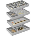 thumbnail image 1 of Organizador de joyas apilable de terciopelo con 4 cajones, bandeja extraíble para guardar joyas, collares, pendientes, relojes, exhibición comercial para el hogar, tienda de joyas, 1 of 5