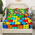thumbnail image 4 of Erosebridal Colorful Bed Sheets Set Twin, Building Blocks Sheet Set, 3D Rainbow Construction Brick Sheets Funny Patchwork Geometric Rectangle Flat Fitted Sheet, 4 of 5