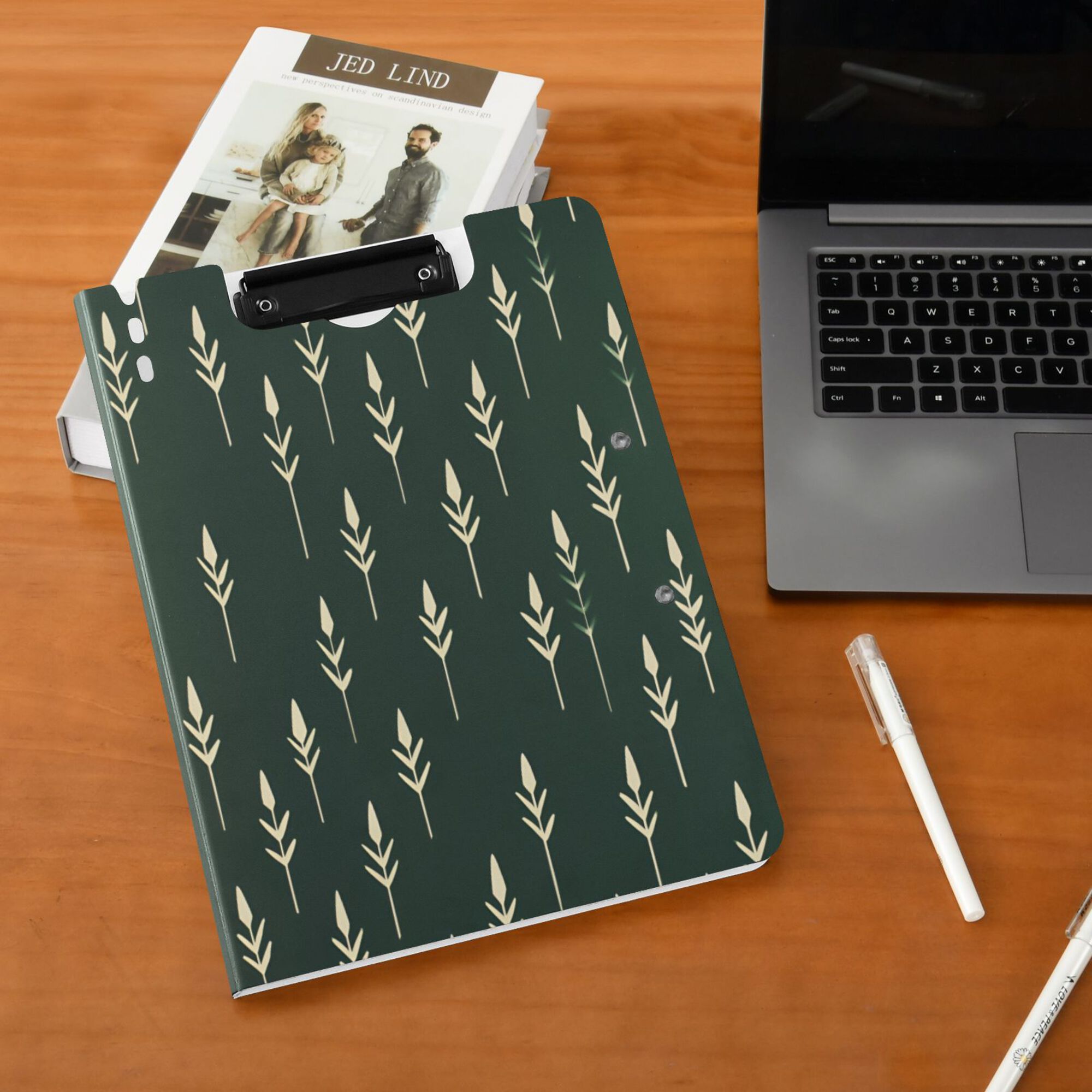 FORMRS A4 Clipboard Folder with Pen Holder Horizontal Foldable School Office Binder, Dark Green Plants