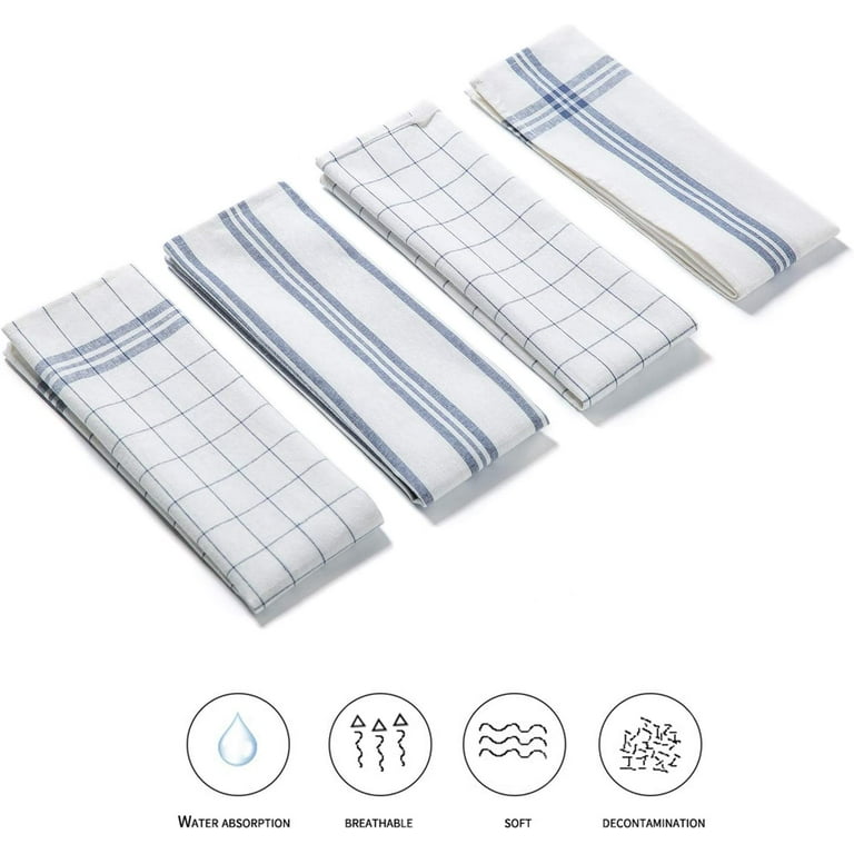 16 pcs - Kitchen Dish Towels, 100% Cotton Bulk Economy Wholesale Tea Towels  & Bar Towels, White & Blue Dish Towels 