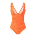 thumbnail image 4 of idosla Women's Tummy Control Swimsuits Mesh Sexy One Piece Bathing Suits Slimming V Neck Swimwear (Orange, S), 4 of 9