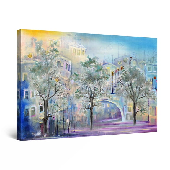 Startonight Canvas Wall Art Abstract - Fantasy Town Teal Painting - Large Framed 32" x 48"