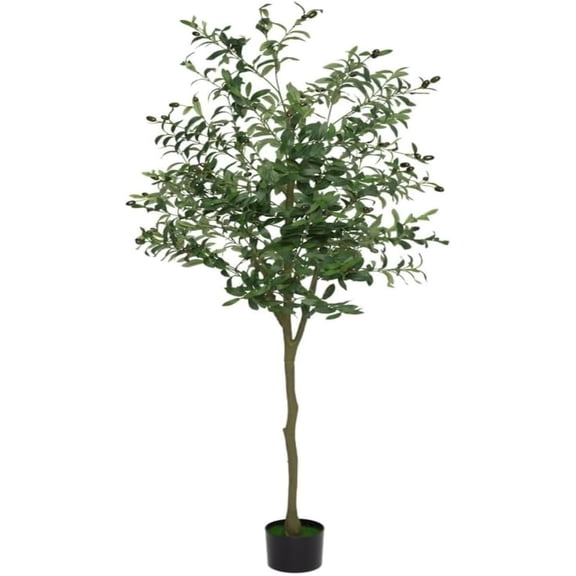 Faux Olive Tree 7Ft, Fake Black Olive Tree with Pot, Indoor Tall Artificial Plants for Living Room Home Office Store Indoor Outdoor Decor