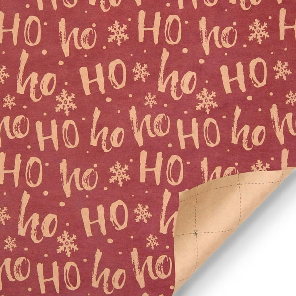 PVCS Pack de Papier d'Emballage Réversible de Vacances Noël Rustique (Pack de 1, 145 Pieds Carrés ttl) Ho Ho Ho