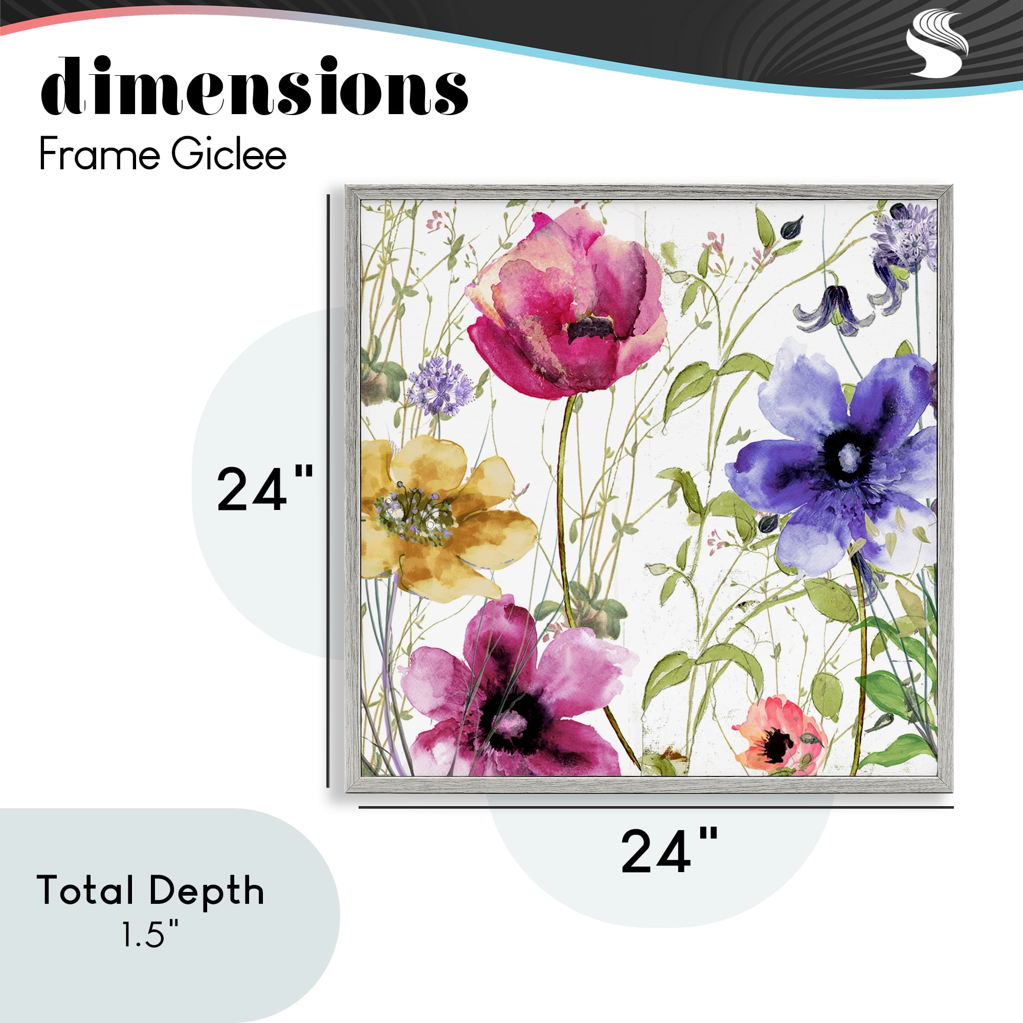 Botanical Spring Garden Blooms Gray Framed Giclee Art, design by Sasha