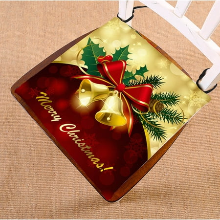 

YKCG Christmas Bells Bow Red and Gold Seat Cushion Chair Cushion Floor Cushion Twin Sides 18x18 inches
