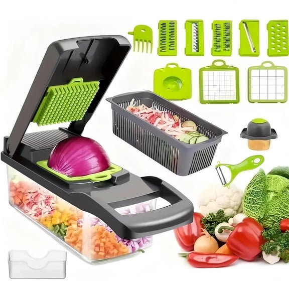 Vegetable Chopper, 12-in-1 Multifunctional Onion Chopper & Food Dicer - Mandoline Slicer Kitchen Gadgets for Salad, Meal Prep & Potato