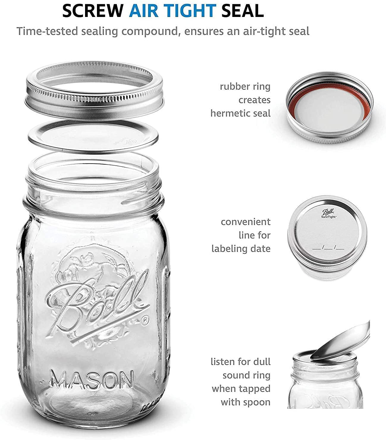 Ball Canning Jars 16oz Regular Mouth Custom Ball Canning Mason Jars With  Lids, Laser Engraved With Personalized Text 